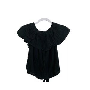Express Off the Shoulder Top Shirt Black Short Sleeves Tie Hem Extra Small